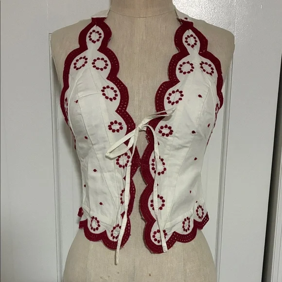 Free People White and Red Embroidered Halter Top - Picture 2 of 9